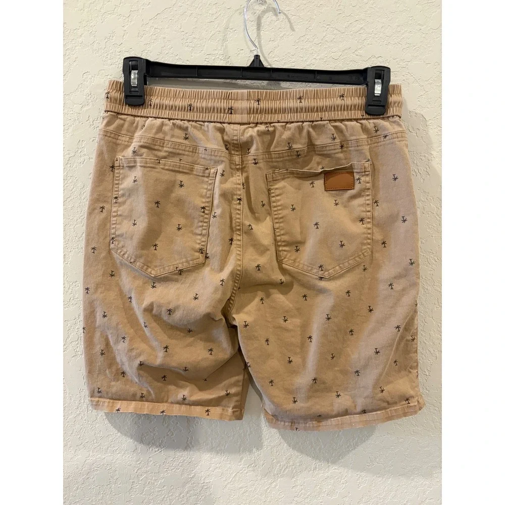 JMIERR Mens Tan Palm Tree Print Drawstring Shorts Size 34 Khaki Casual Summer